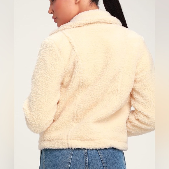Lulus Tough Fluff Cream Sherpa Biker Jacket - Picture 2 of 4
